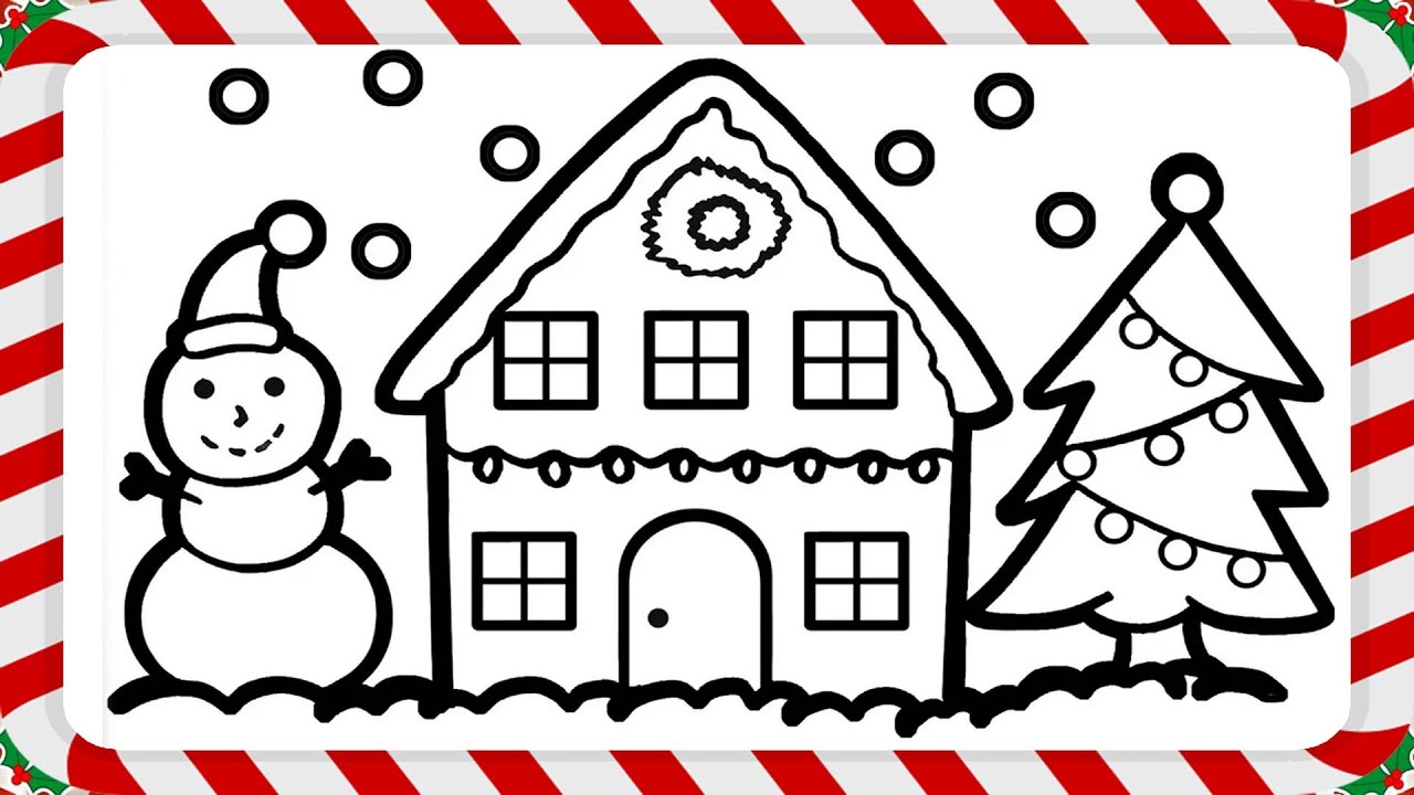 How to draw Christmas House with tree and snowman Warna Warni Belajar