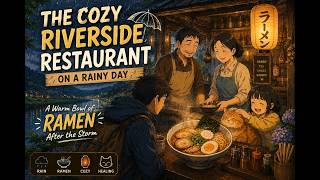 🏆 🌧️ Cozy Riverside Restaurant on a Rainy Day | Relaxing Ghibli-Inspired Animation 🍜🏮