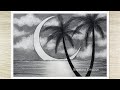 How to draw scenery of moonlight night by pencil sketch pencil drawing easy