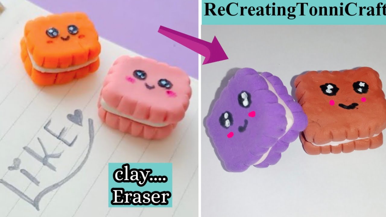 How to make Eraser at home easy /DIY Homemade pencil Eraser clay, Origami  paper ReCreatingTonniCraft 