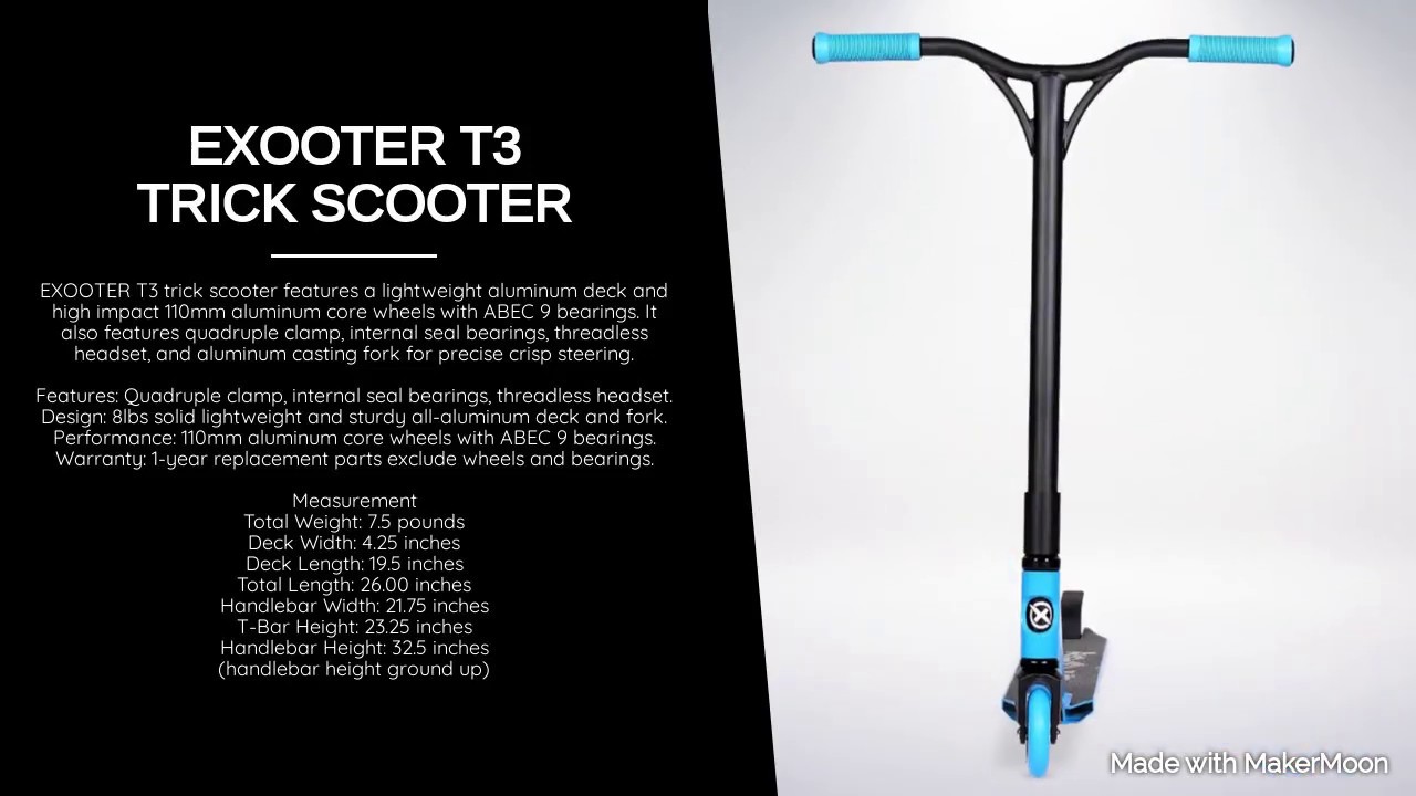 EXOOTER T3 Trick Scooter With 110mm Aluminum Core Wheels.