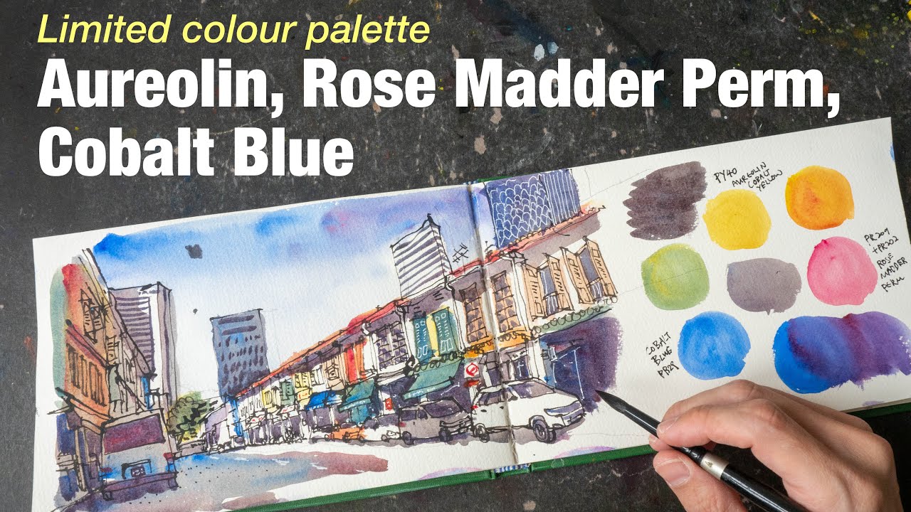 Limited Palette sketch with Aureolin, Rose Madder Perm, Cobalt Blue