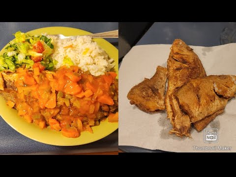 Fried snapper for dinner with veggies and white rice - YouTube