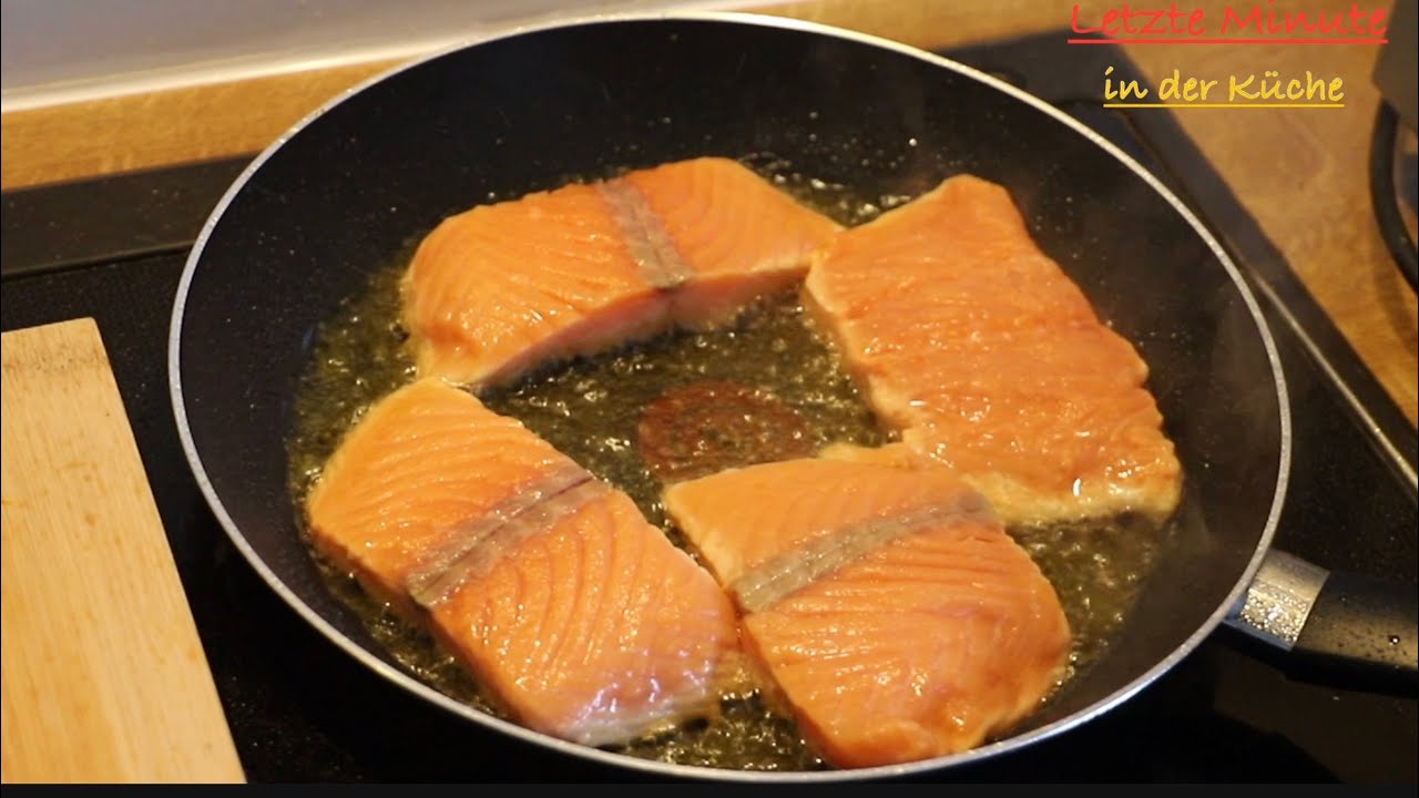 Lachs in Pfanne braten mit Zitronen Butter Sauce saftig knusprig # 49 ...
