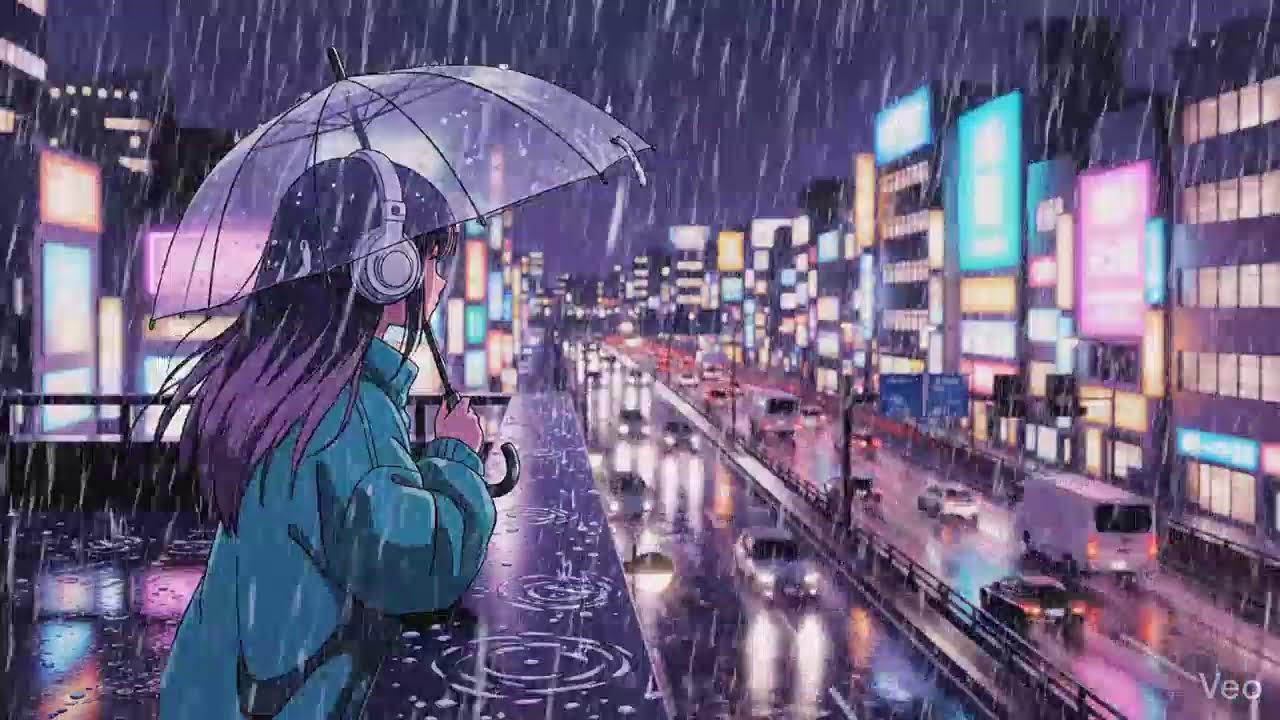 Calm Rainy Night 🌧️ Lofi Chillhop in Japanese Neon City