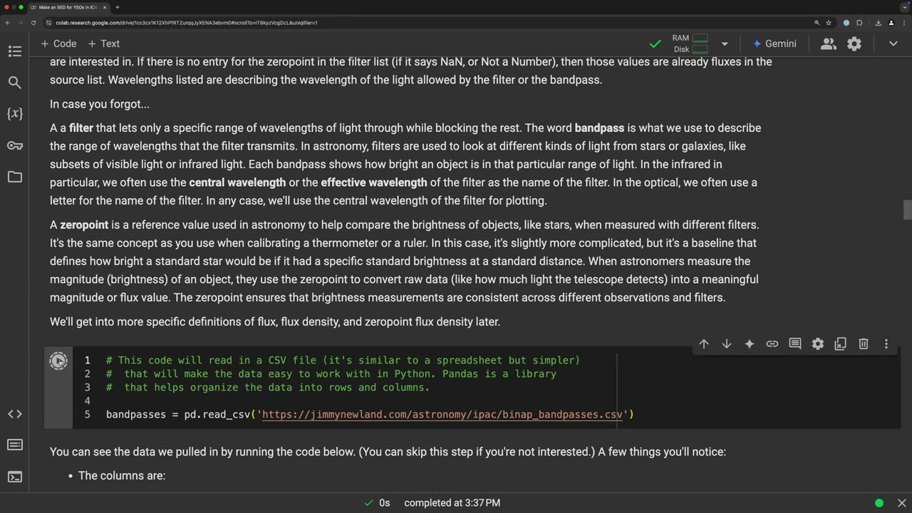 Spectral Energy Distribution Google Colab Notebook Walkthrough