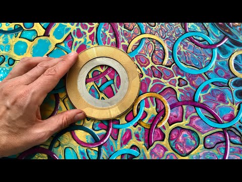 133 CIRCLE ACRYLIC POUR with GOLDEN CELLS - painting tutorial #fluidart  #acrylicpouring #painting 