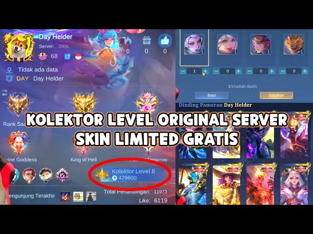 KOLEKTOR LEVEL SKIN DI ORIGINAL SERVER ! TERNYATA AKUN GW DAPAT SKIN GRATIS & SMUA HADIAH class=