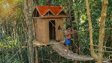 My 55Days in Forest-Building Most Amazing Treehouse and Suspension Bridge