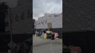 Growing homeless encampment on the Venice Beach Boardwalk at Ozone Av., Venice Beach, California.