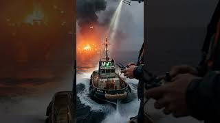 Tiny Fireboat In Burning City Flood 🔥 #rcboats #fireboat #flood #miniatureships #viral