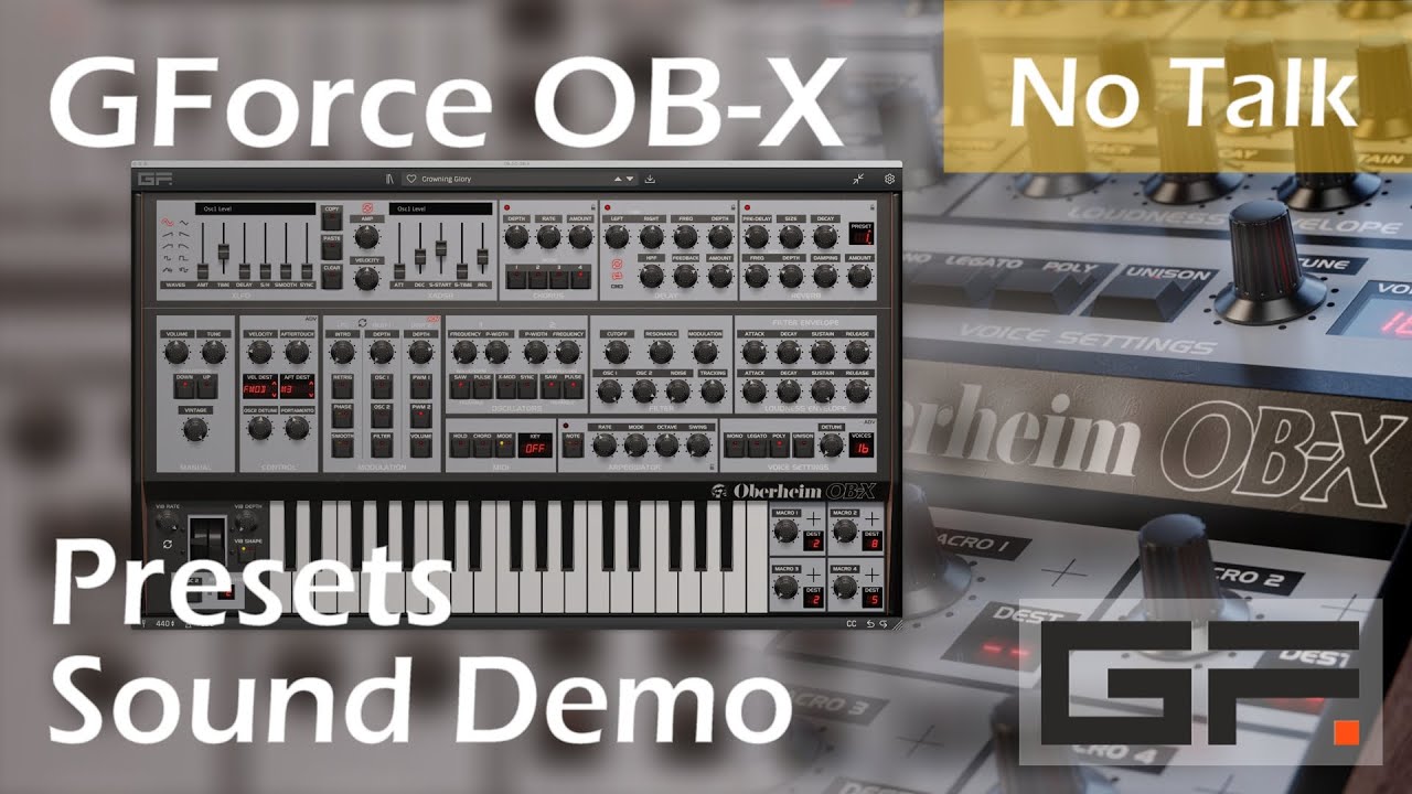 GForce Oberheim OB-X Synthesizer Presets Sound Demo - No Talking
