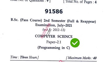 Mdu BSc CS 2nd Sem C Programming Question Paper 2021