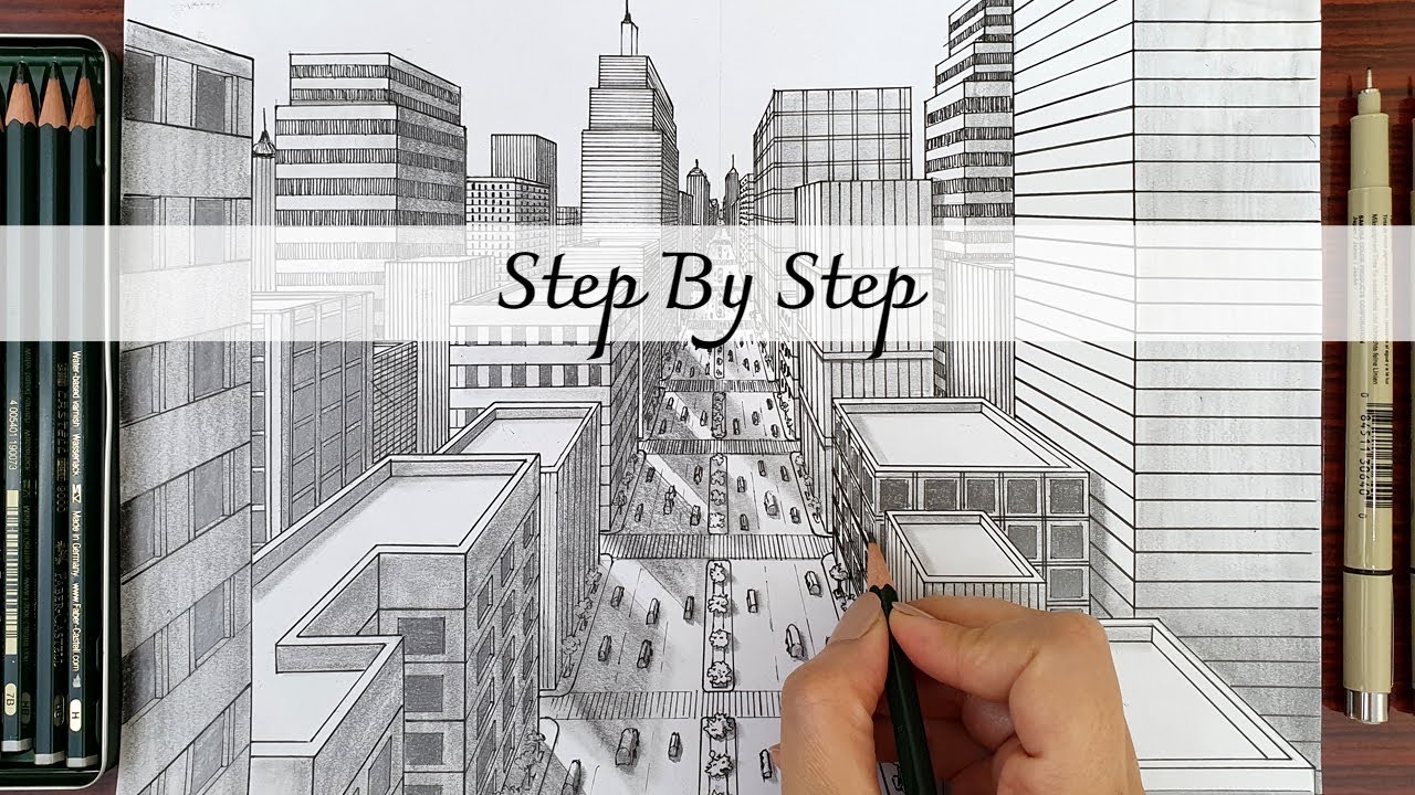 One Point Perspective Drawing City