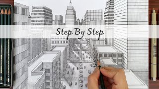 How to Draw A City in One Point Perspective | Step By Step