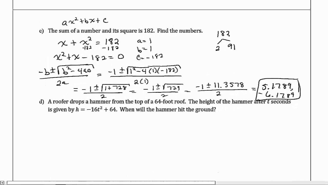 solving quadratic equations problem solving