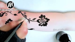 أسهل نقش يمني العيد للبنوتات الصغار 😍 easy back hand flower design | special back hand Arabic eid