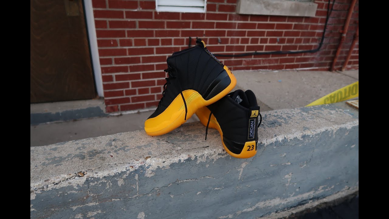 black and yellow 12s on feet