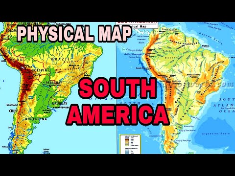 PHYSICAL MAP OF SOUTH AMERICA. RIVERS,HIGHLANDS, DESERT,MOUNTAINS, GRASSLANDS OF SOUTH AMERICA.