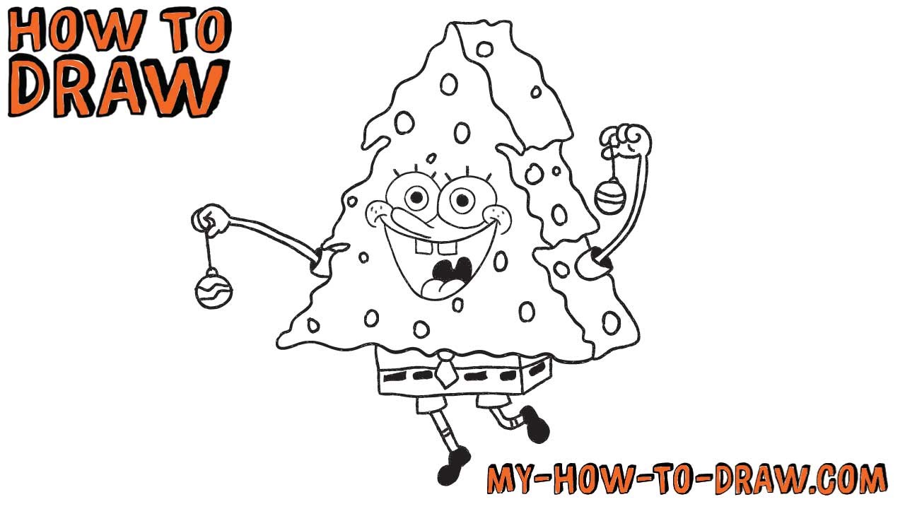 How to draw Spongebob Squarepants Xmas Tree - Easy step-by-step drawing tutorial - YouTube