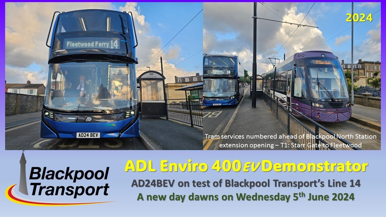 Blackpool Transport Alexander Dennis Enviro 400EV Demonstrator on Line 14 on Wednesday 5th June 2024