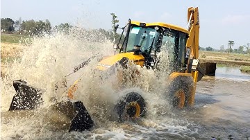 Amazing !!! WASHING JCB BACKHOE IN RIVER - Experience JCB Operator Washing JCB 1
