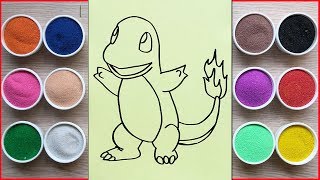 Đồ chơi trẻ em TÔ MÀU TRANH CÁT POKEMON KHỦNG LONG LỬA - Colored sand painting pokemon (Chim Xinh)