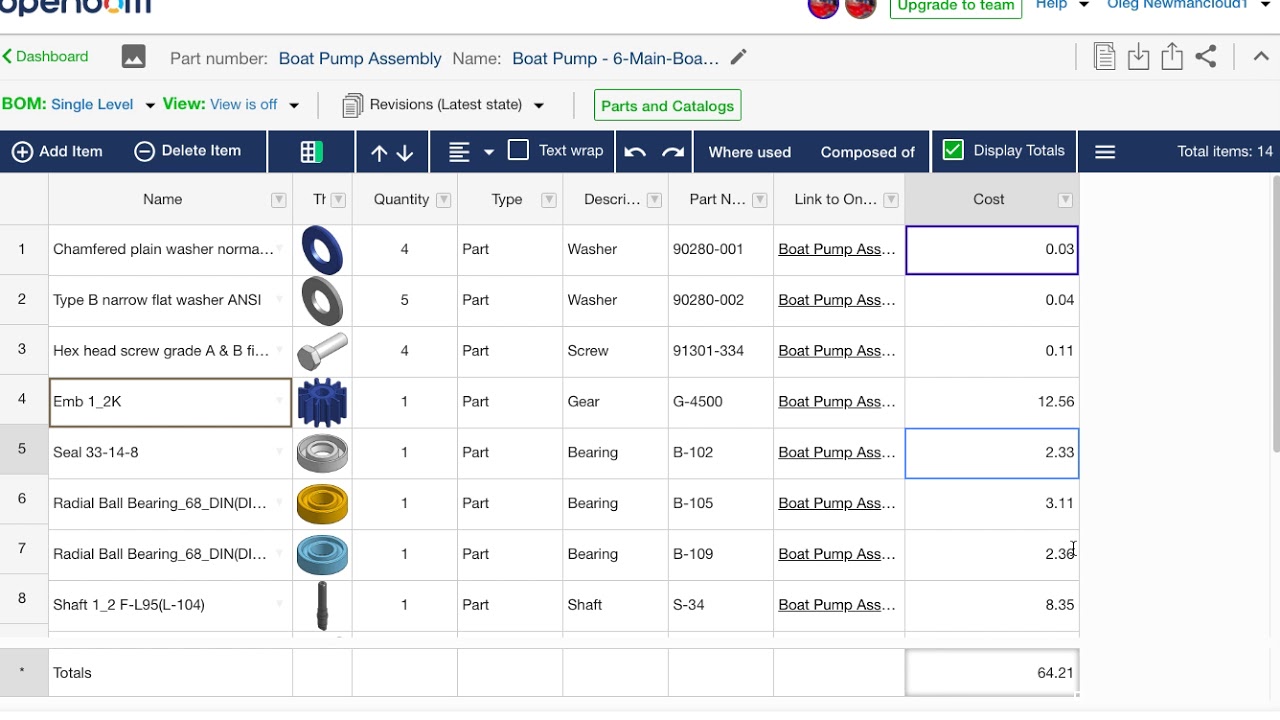 OpenBOM export BOM including total (rollup) values YouTube