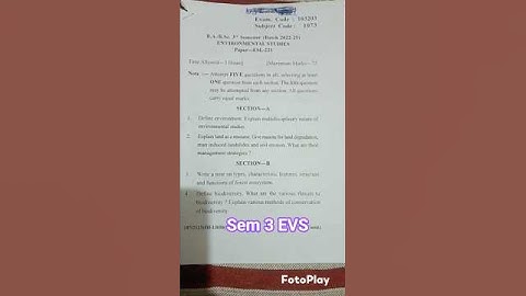 previous year question paper of EVS #exam#gndu#BA#2023