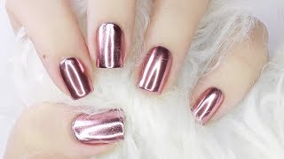 ROSE GOLD Mirror Chrome Nails With GEL & REGULAR POLISH!