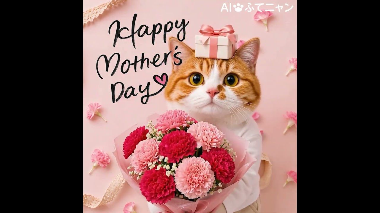 今日は #母の日 🌹✨日頃の感謝を込めて、ふてニャンがカーネーション
