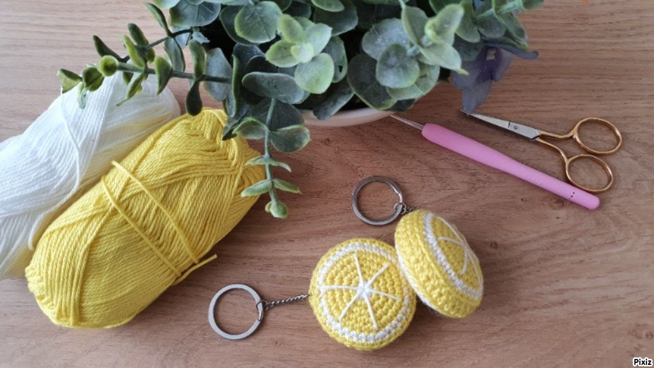 Tığ işi limon dilimi anahtarlık yapımı/Örgü modelleri