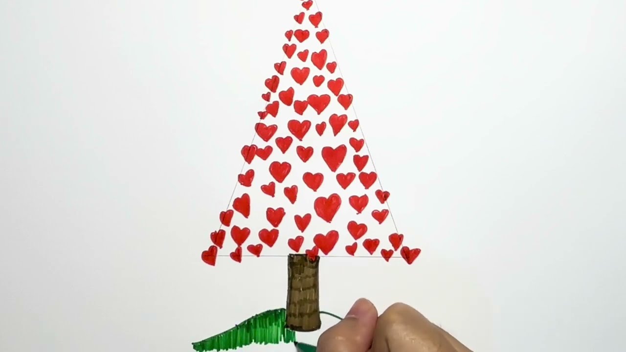 Draw Heart Christmas Tree. Step by step easy drawing for anyone.