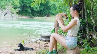 Picnic and cooking my puppies in beautiful landscape