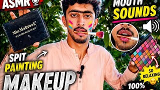 ASMR Spit painting makup and mouth sounds🎨🖌️👅My fast video [ASMR tapping zone]