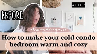 Cold Condo Bedroom Gets A Cozy Makeover! | Small condo bedroom ideas