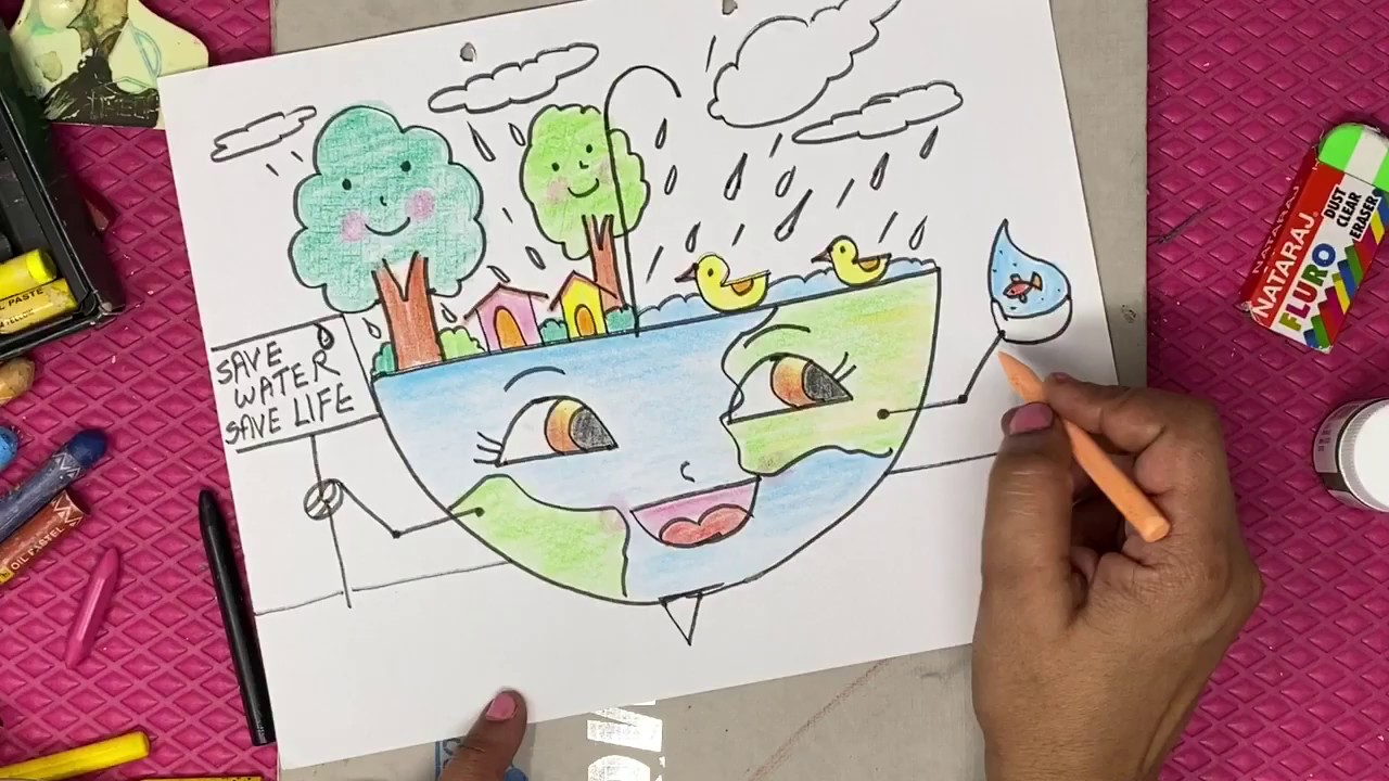 Easy Save Water Drawing for Kids Step by Step tutorial by Leena Bandil