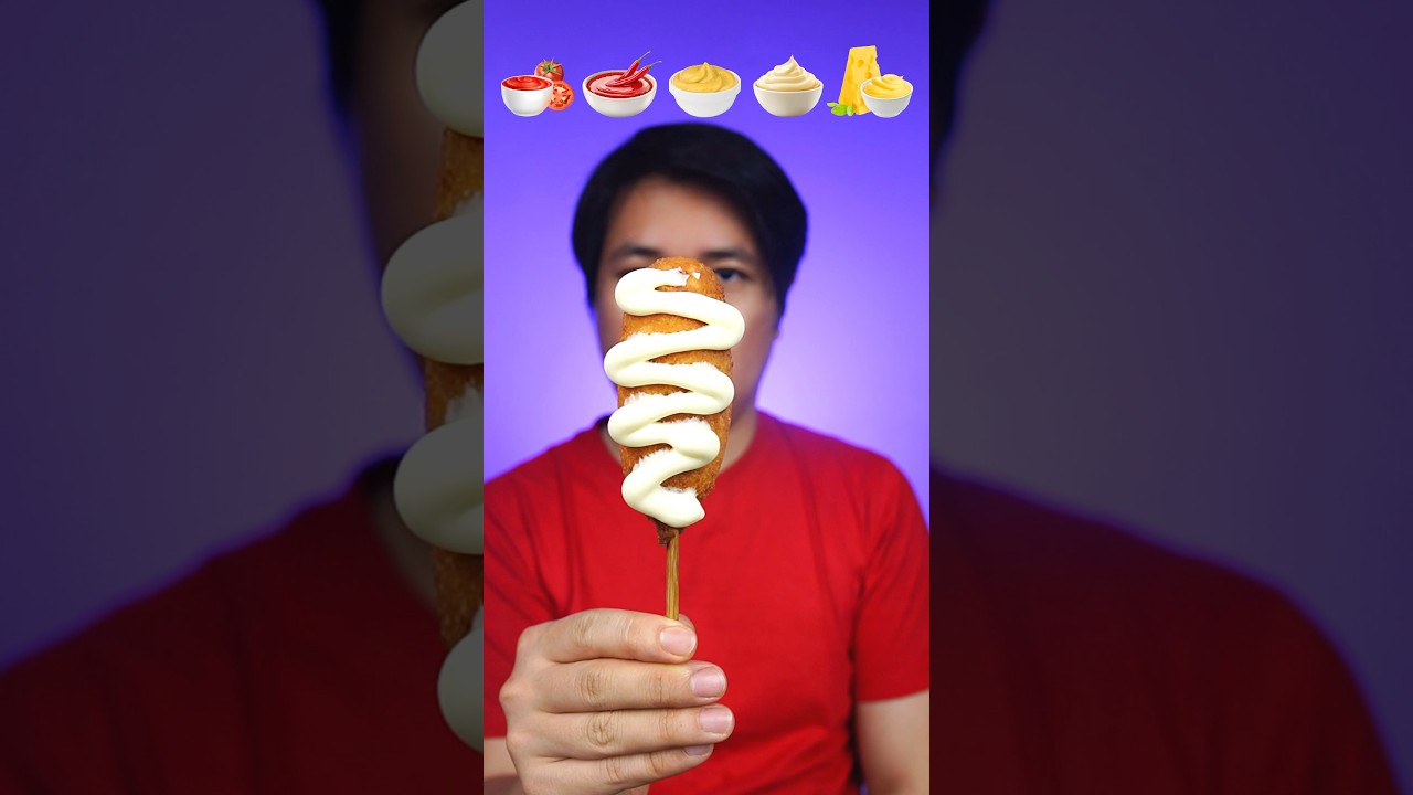EAT CORN DOG WITH VARIOUS SAUCE 