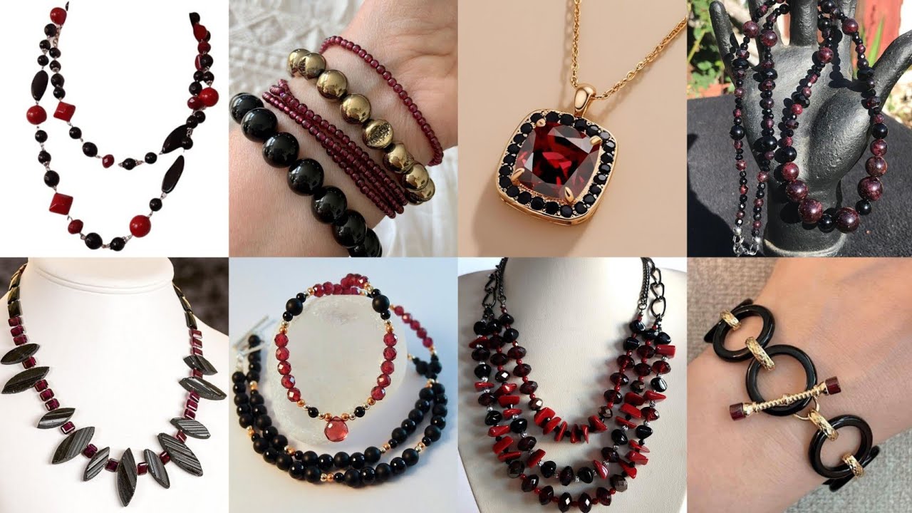 Изысканные 😍колье и браслеты из гранатовых и черных бусин | Коллекция роскошных украшений ручной ...
