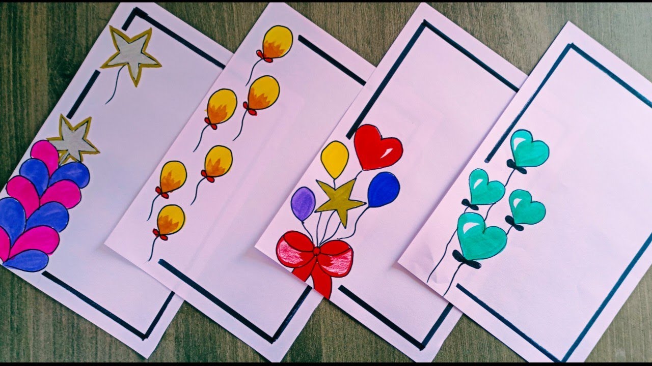 4 Birthday Card Designs /Project Work Designs / Balloon Border ...