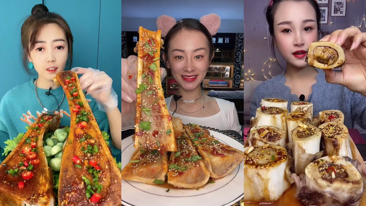 ASMR Eating Steamed Cow bone marrow 🌶️ CHINESE FOOD MUKBANG EATING SHOW | Beef Bone Marrow Challenge