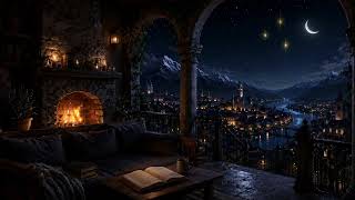 Reading in the Night Court ✨ Magical Fantasy Ambience, Starry Sky View & Cozy Reading Room