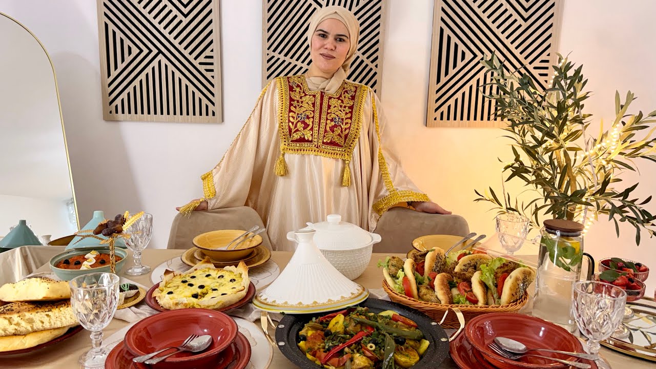طاولة رمضان 9🌙 من المالح للحلو - طاجين مغربي-خبز تركي-سندويشات الدجاج-امك حورية-للتحلية تارت بالوز 