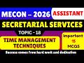 Time Management Techniques MCQS | MECON 2026 Secretarial Services PDF | Assistant Scecretary MCQS