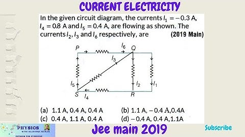 In the given circuit diagram the current I1=-0.3A,I4=0.8A and I5=0.4A are flowing as shown the curre