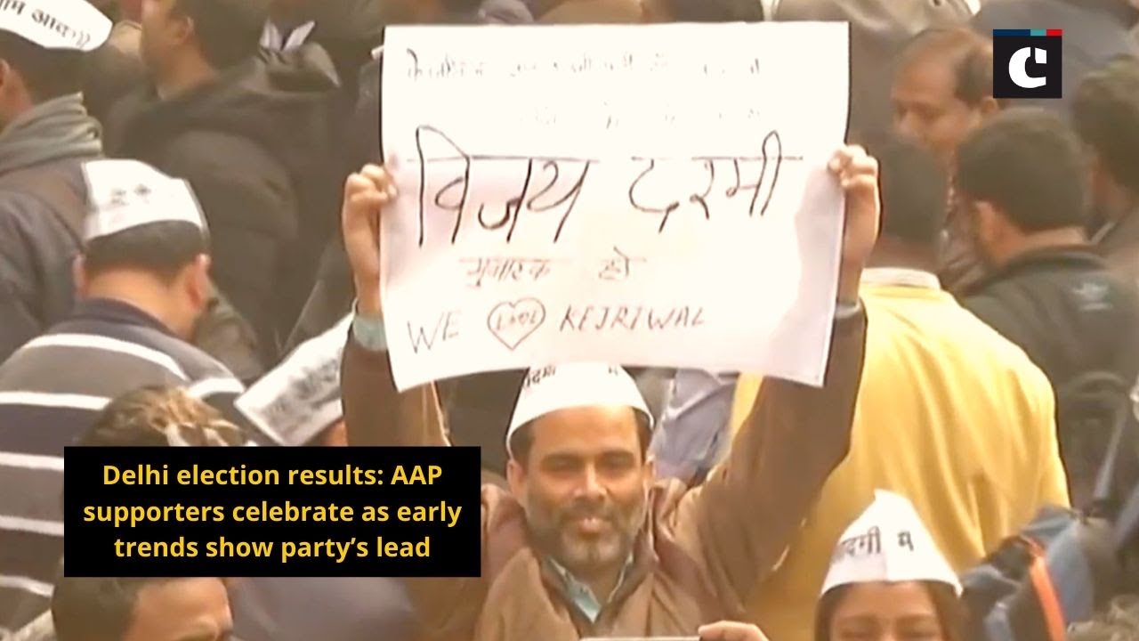 Delhi election results: AAP supporters celebrate as early trends show party’s lead
