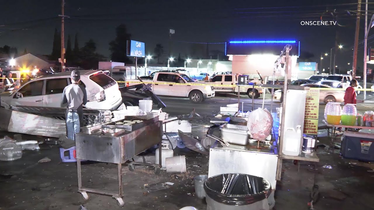 Taco Stand Destroyed In Crash, Two Injured | Los Angeles - YouTube