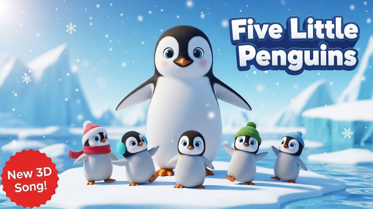 Five Little Penguins | Cute Winter Counting Song for Kids | 3D Cartoon ...
