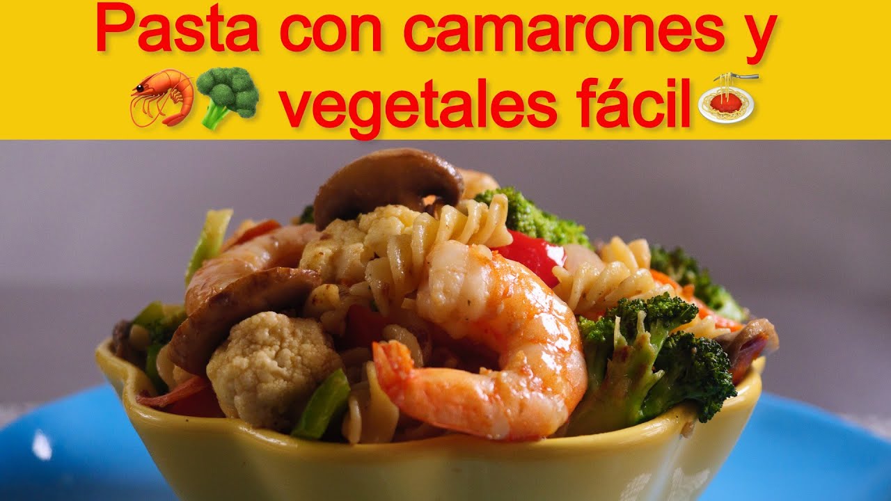 Pasta con camarones🍤 y verduras🥦 fácil, balanceada y saludable🍝.
