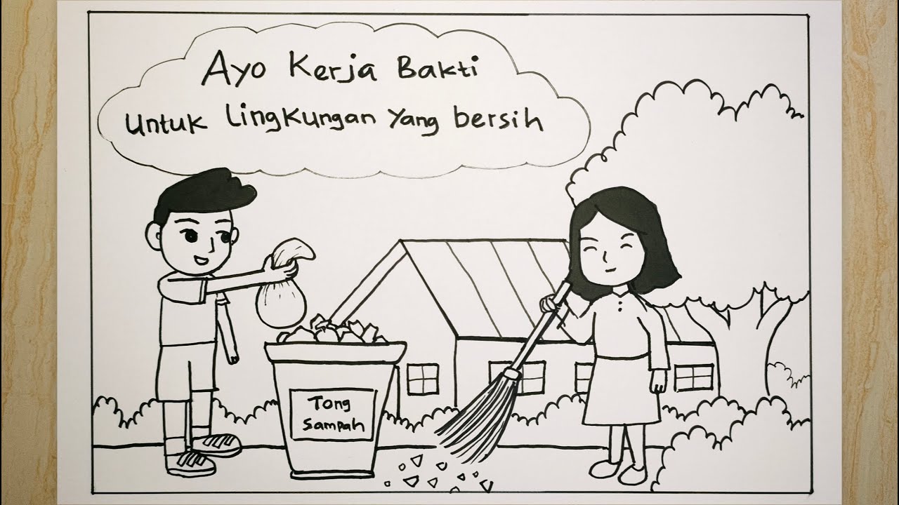 Cara menggambar tema gotong royong